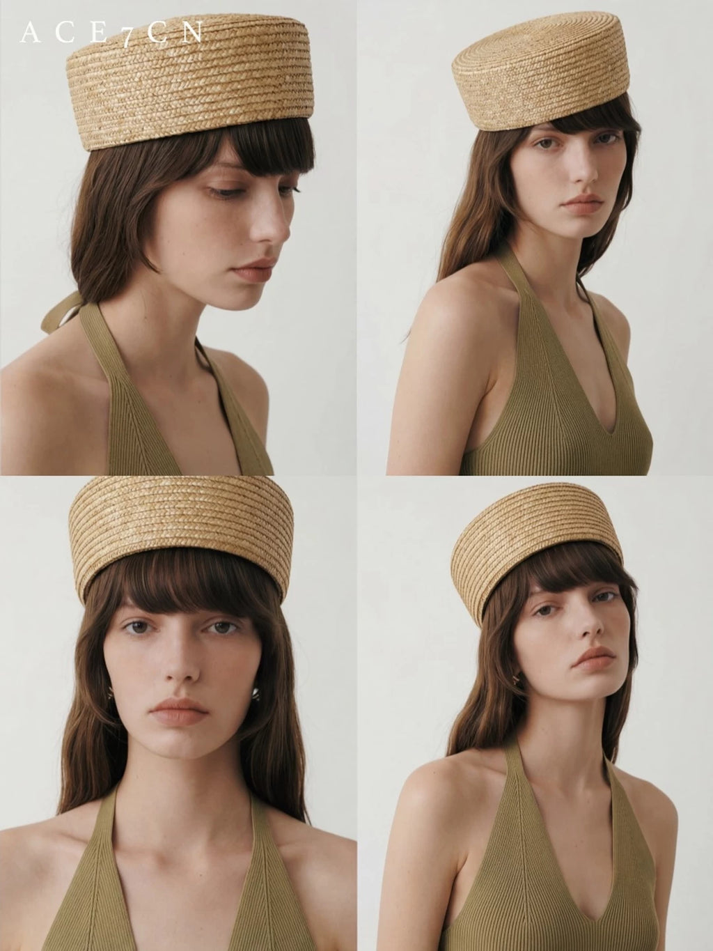 Handmade Straw Flat-Top Pillbox Hat — ACE7CN