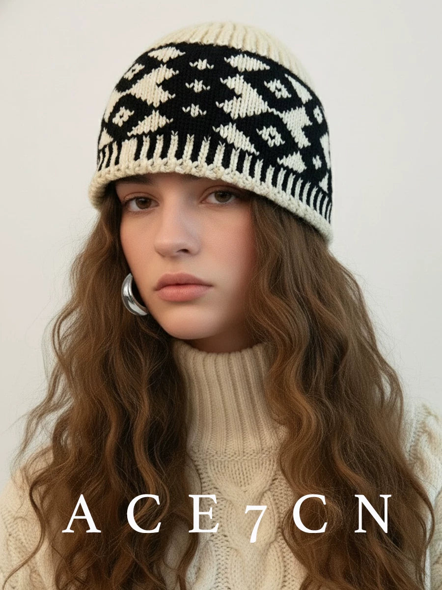 Fair Isle Diamond Knit Beanie — ACE7CN