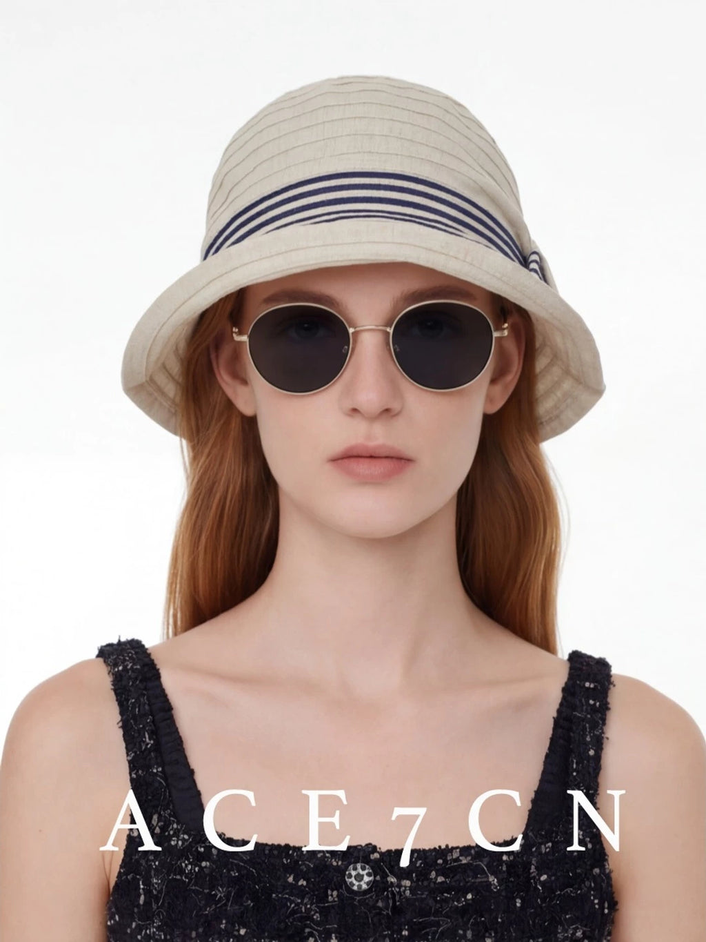 Bow-Detail Color-Block Striped Bucket Hat — ACE7CN