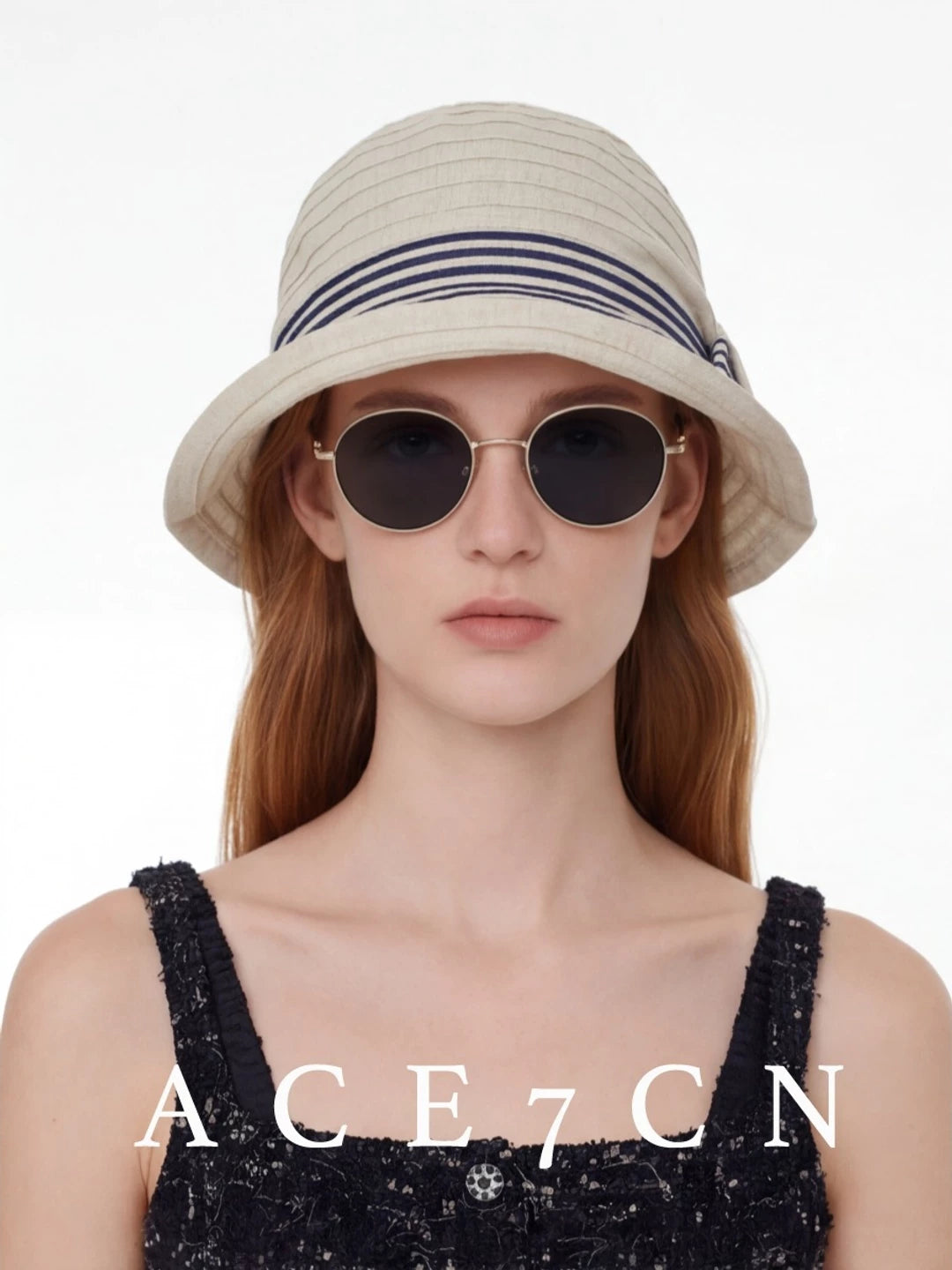 Bow-Detail Color-Block Striped Bucket Hat — ACE7CN