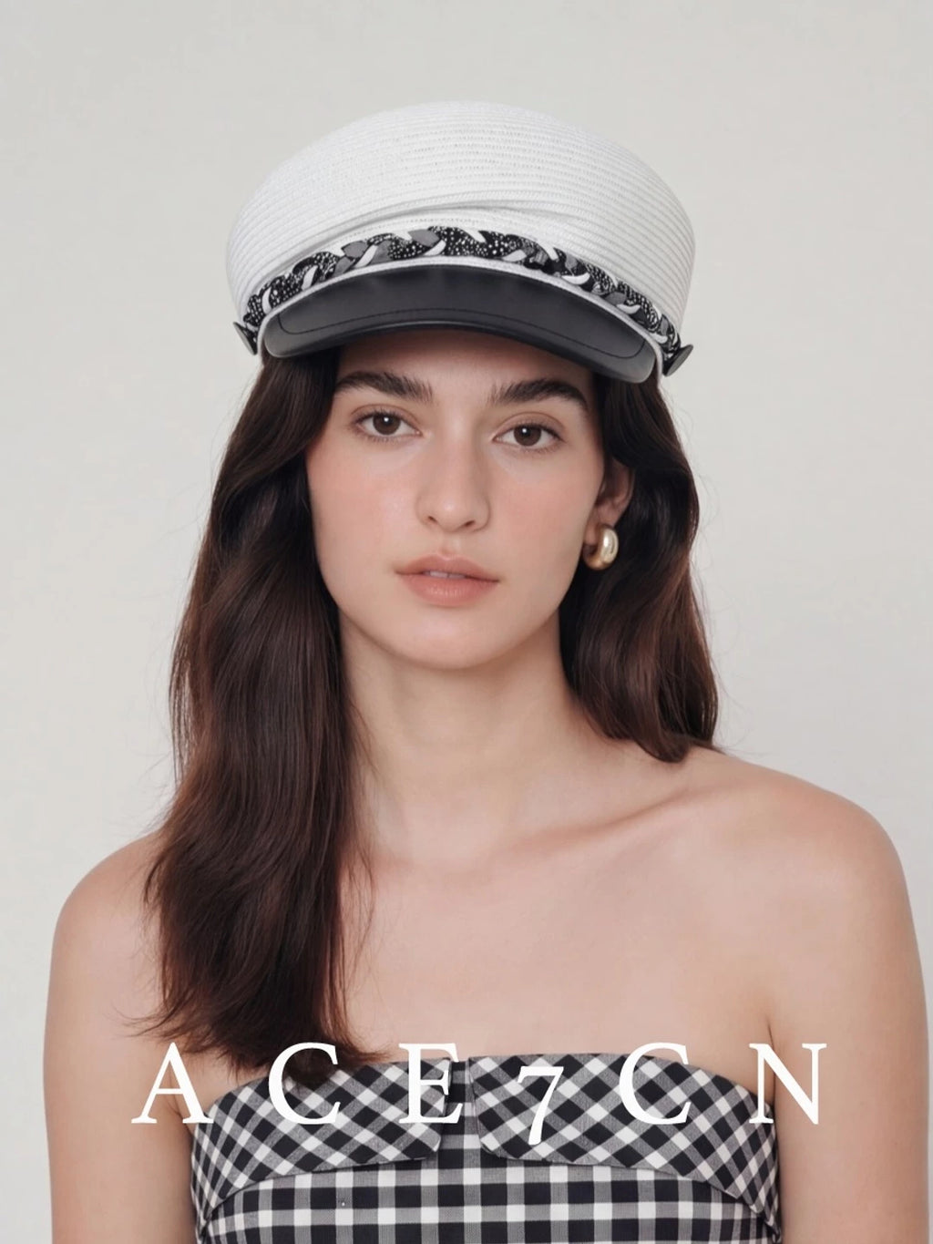 Leather-Trim Tweed Equestrian Cap — ACE7CN