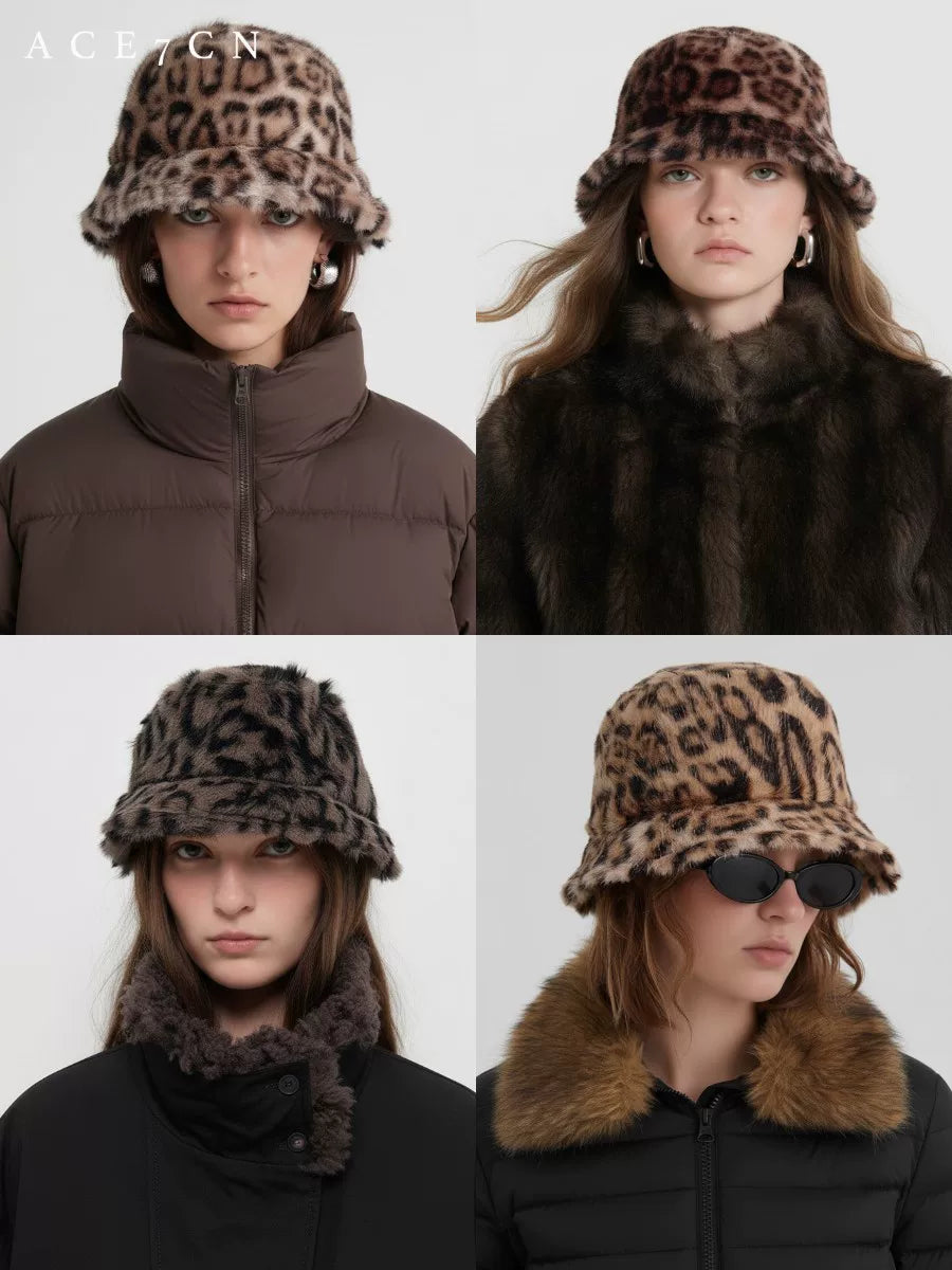 Leopard-Print Faux-Fur Bucket Hat — ACE7CN