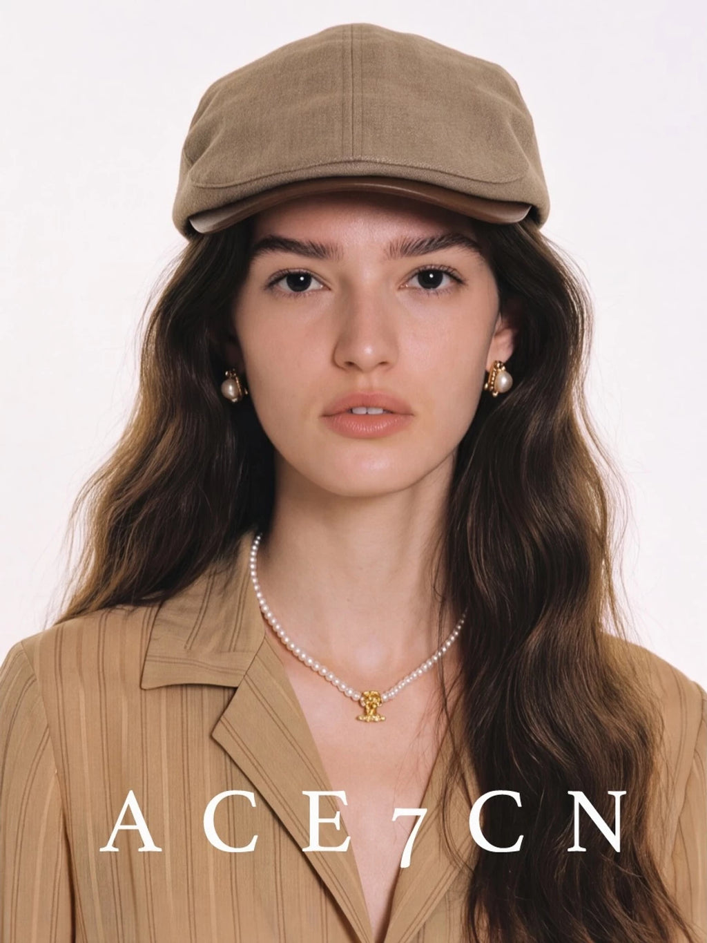 Leather-Peak Fabric Flat Cap — ACE7CN