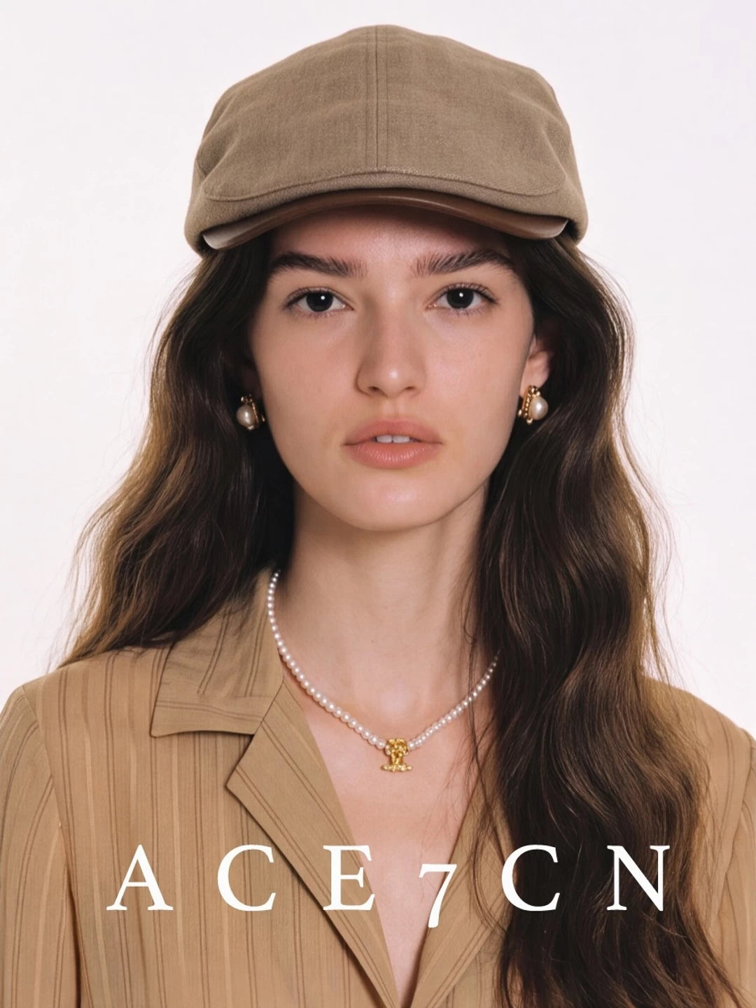 Leather-Peak Fabric Flat Cap — ACE7CN
