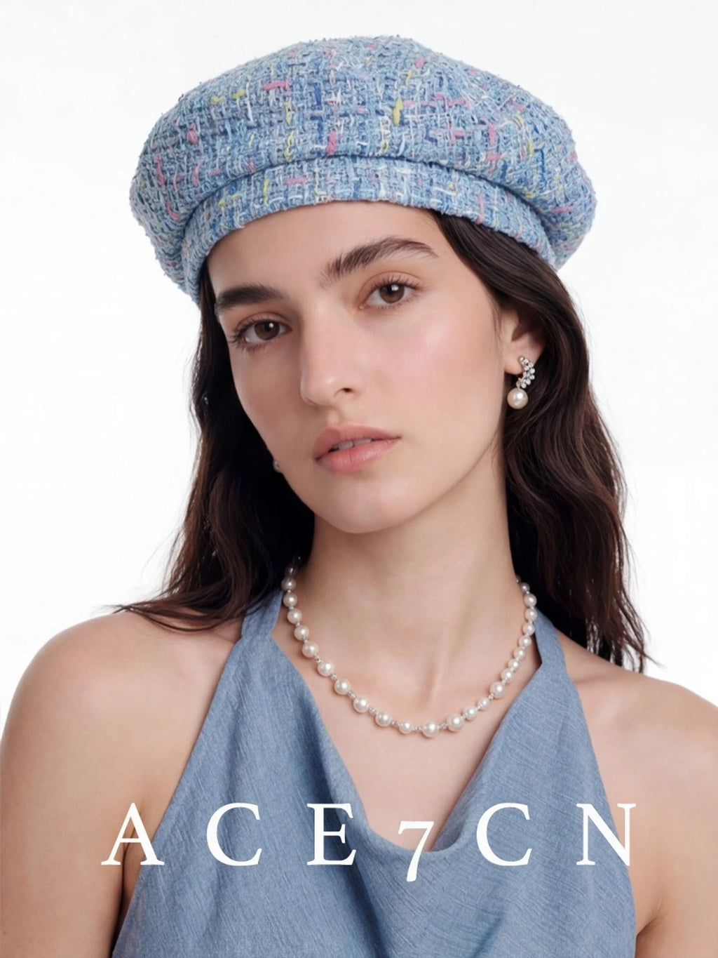 Multicolor-Yarn Tweed Beret — ACE7CN