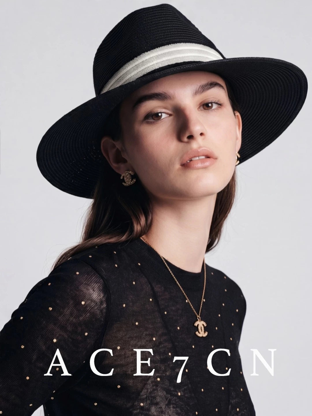 Monochrome Wide-Brim Straw Fedora — ACE7CN