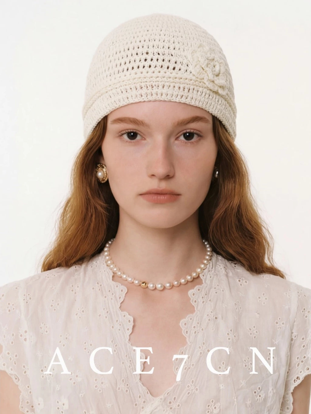 Crochet-Flower Glitter Knit Beanie — ACE7CN