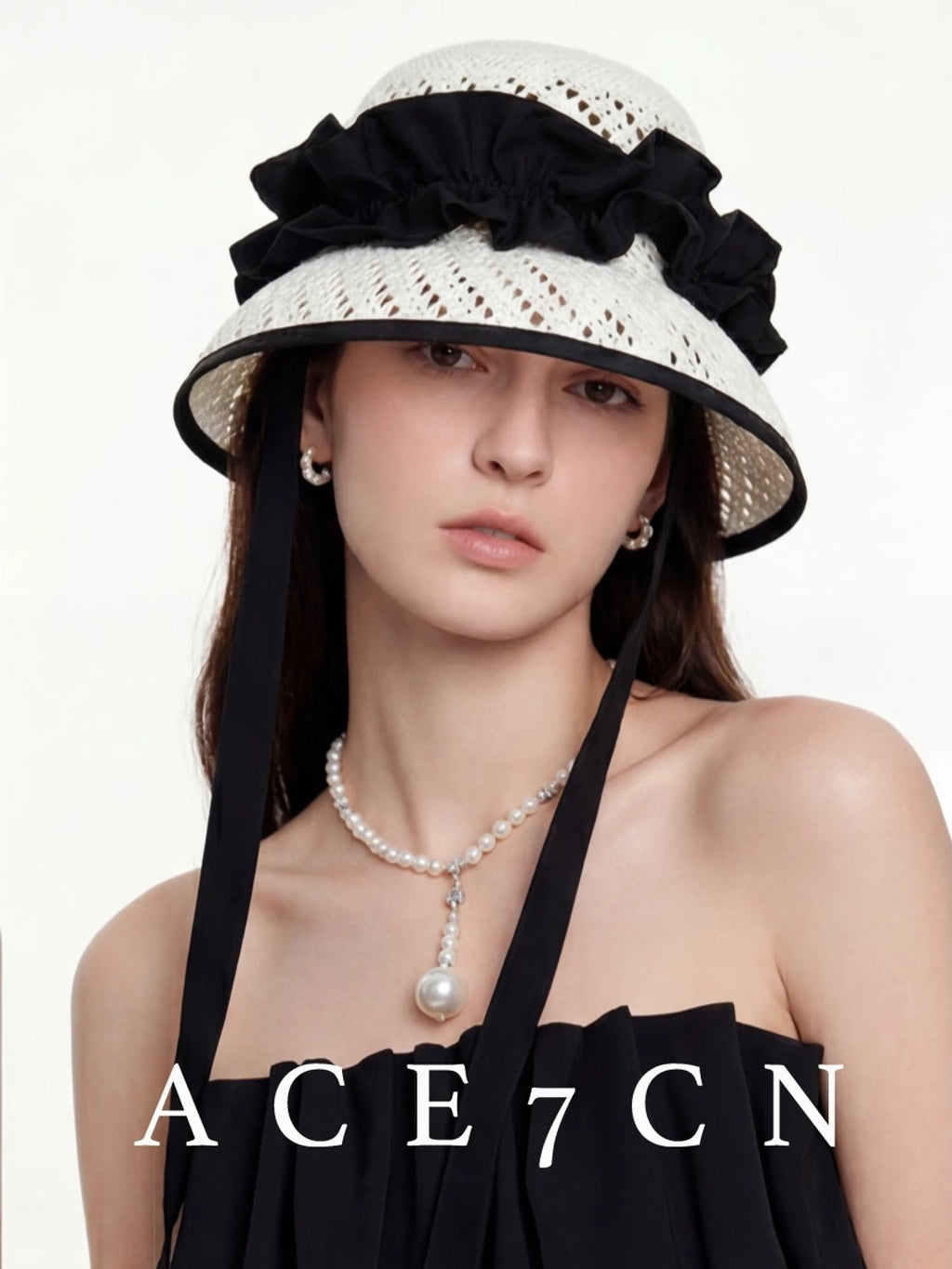 Openwork Bow Straw Bucket Hat — ACE7CN