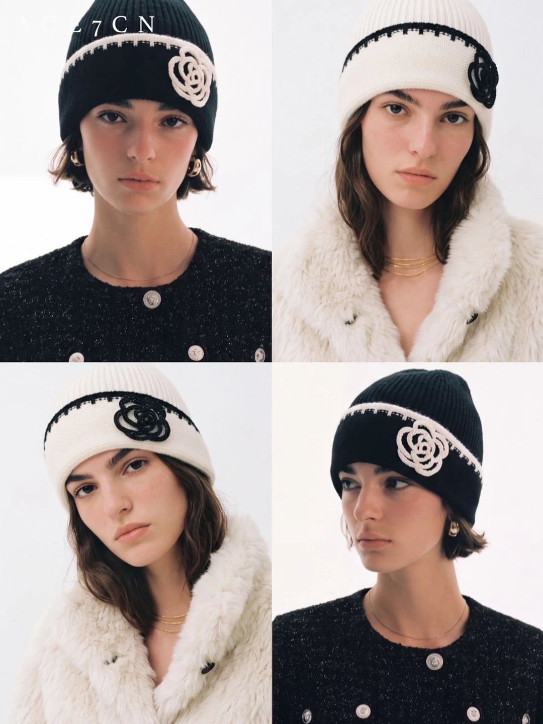Tweed-Effect Knit Beanie — ACE7CN