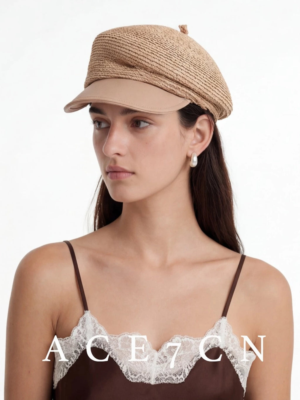 Two-Tone Raffia Equestrian Cap — ACE7CN
