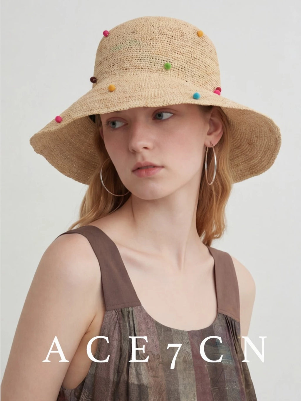 Foldable Multi-Dot Raffia Bucket Hat — ACE7CN