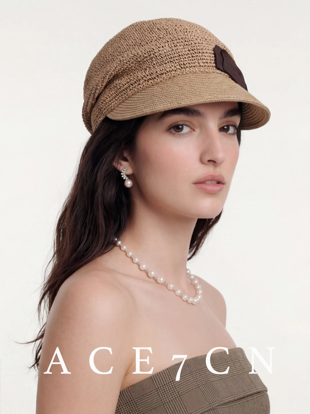 Bow-Detail Hand-Woven Straw Riding Cap — ACE7CN