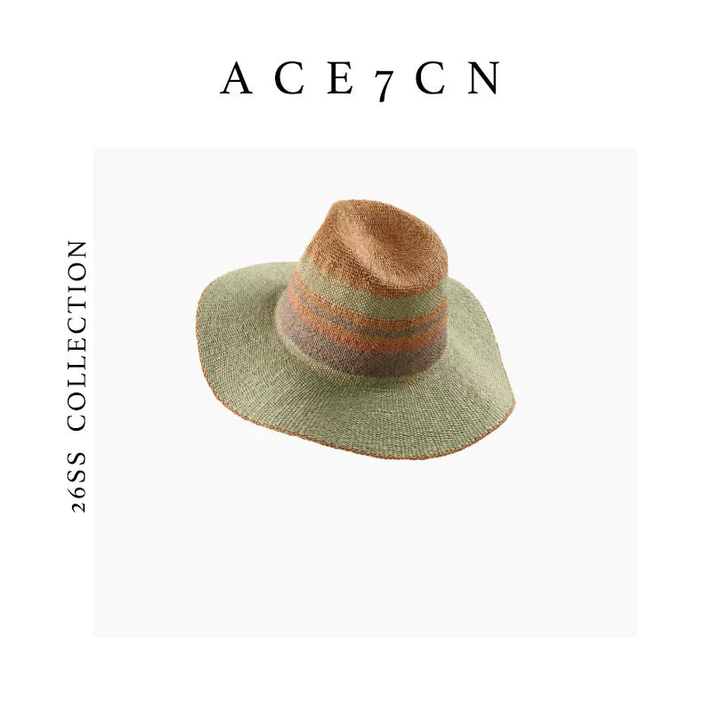 Color-Block Raffia Fedora — ACE7CN