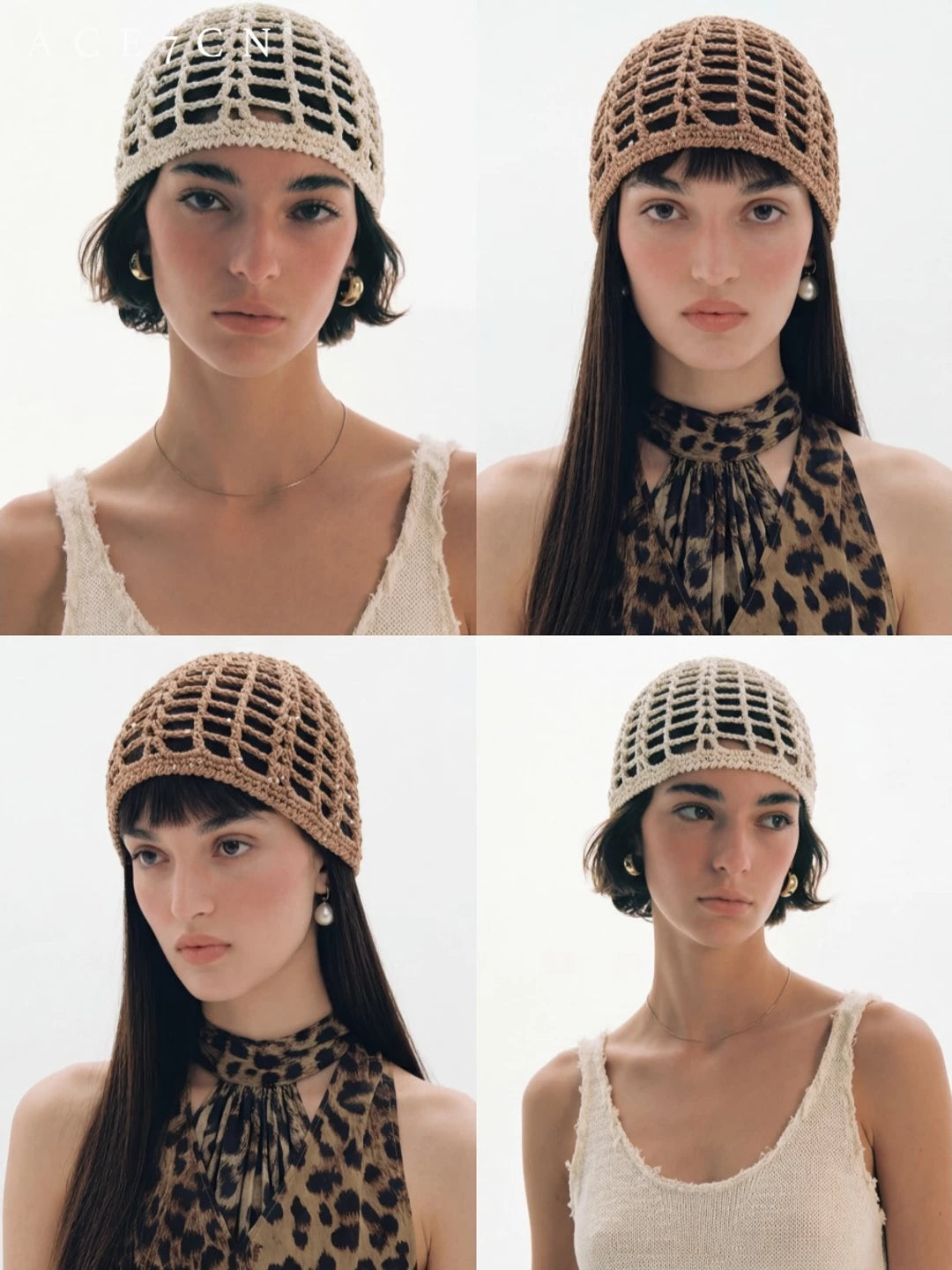 Glitter-Thread Openwork Crochet Beanie — ACE7CN