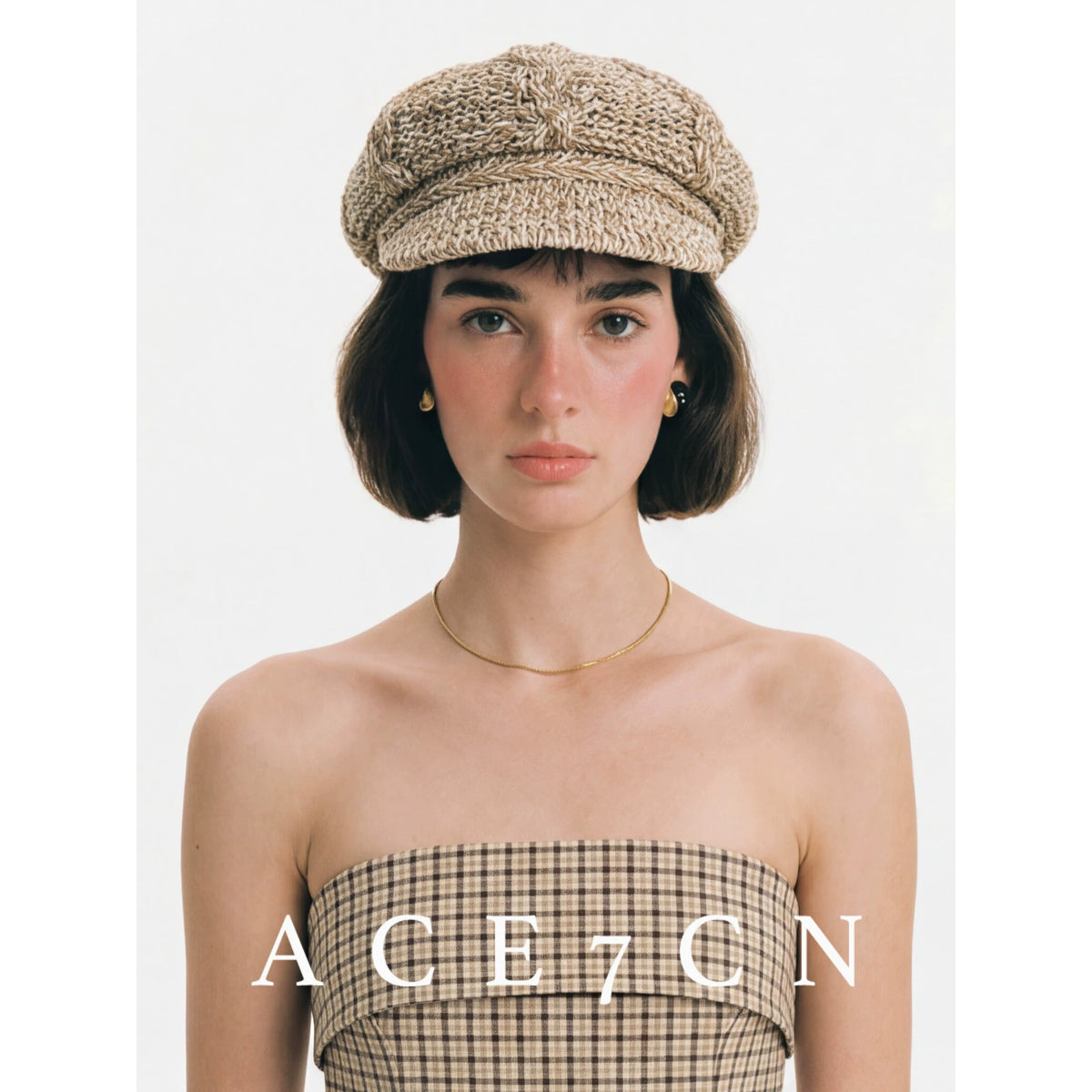 Hand-Crochet Cotton-Linen Newsboy Cap — ACE7CN