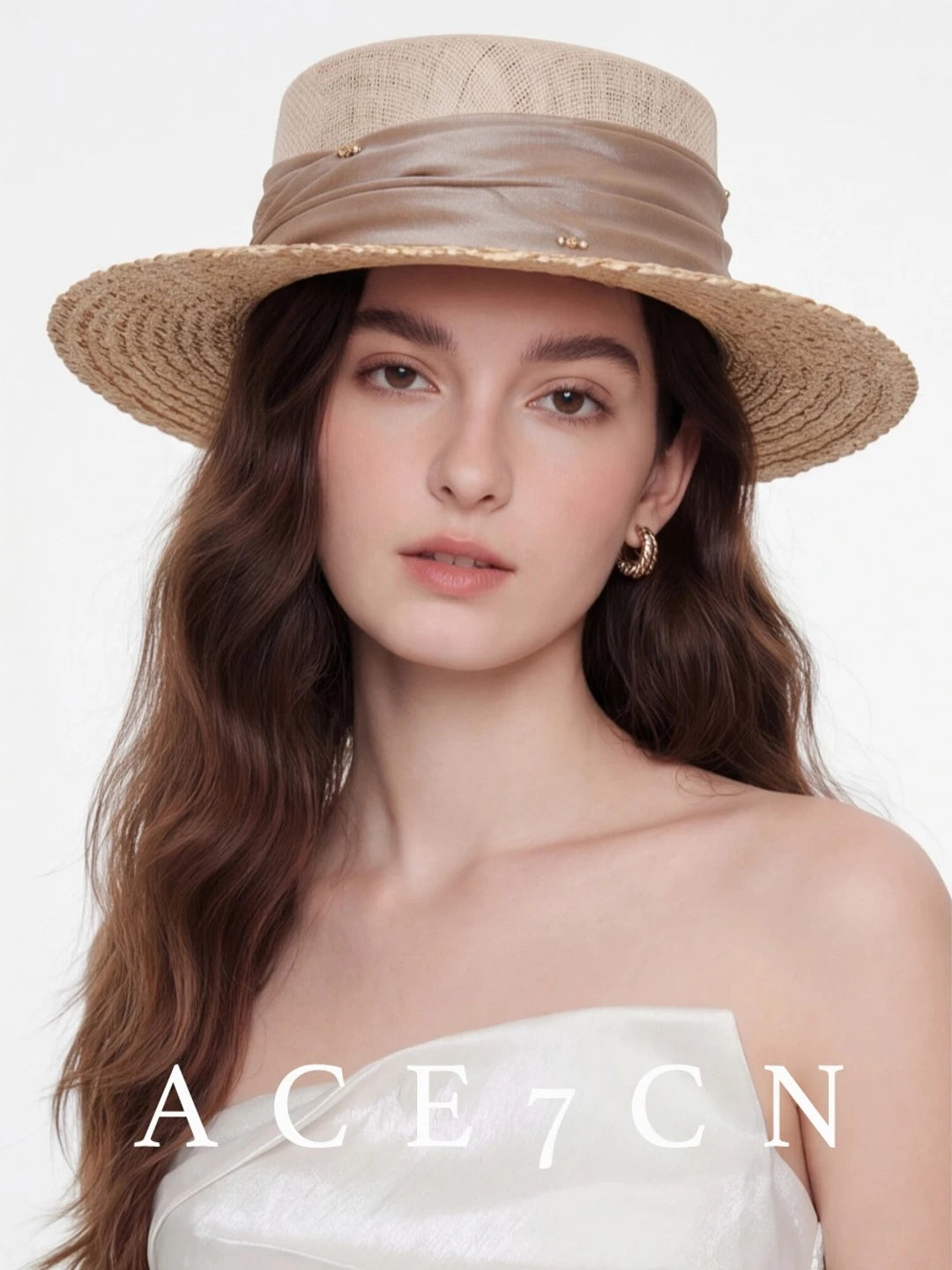 Satin-Band Wide-Brim Straw Boater — ACE7CN