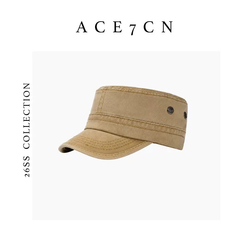 Flat-Brim Distressed Denim Equestrian Cap — ACE7CN