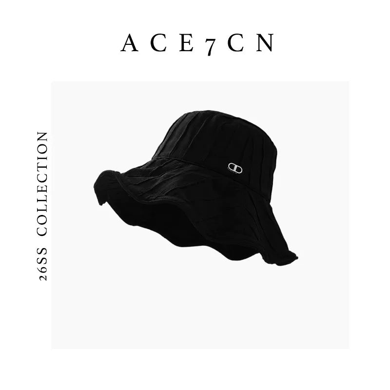 Hand-Pleated Wave-Brim Bucket Hat — ACE7CN