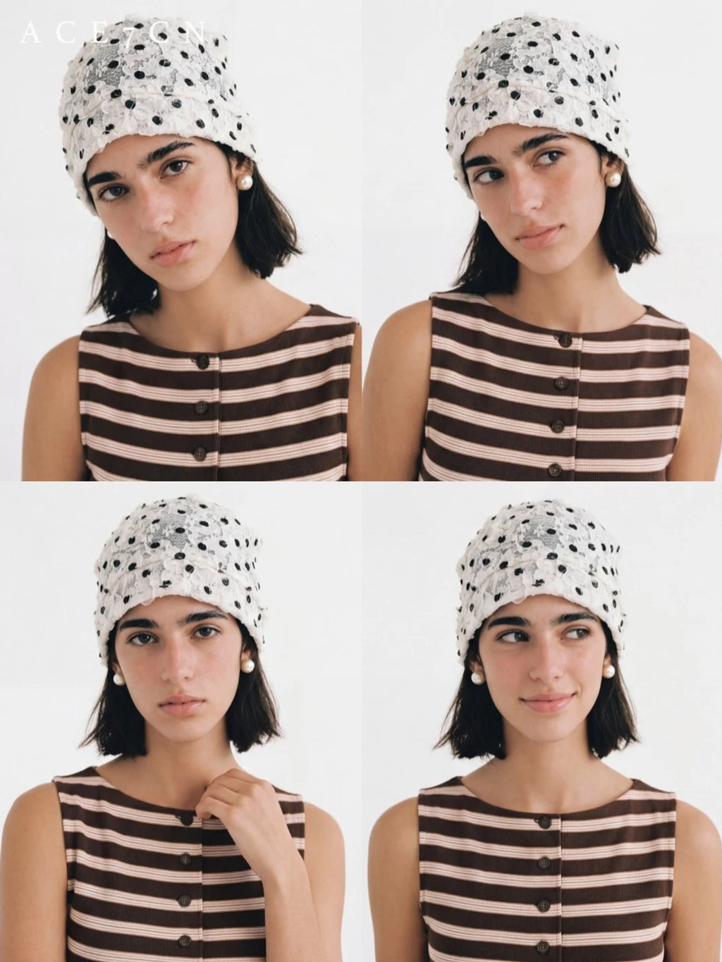 Petal-Pleat Polka-Dot Turban Hat — ACE7CN