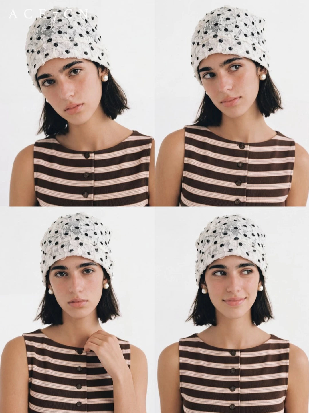 Petal-Pleat Polka-Dot Turban Hat — ACE7CN