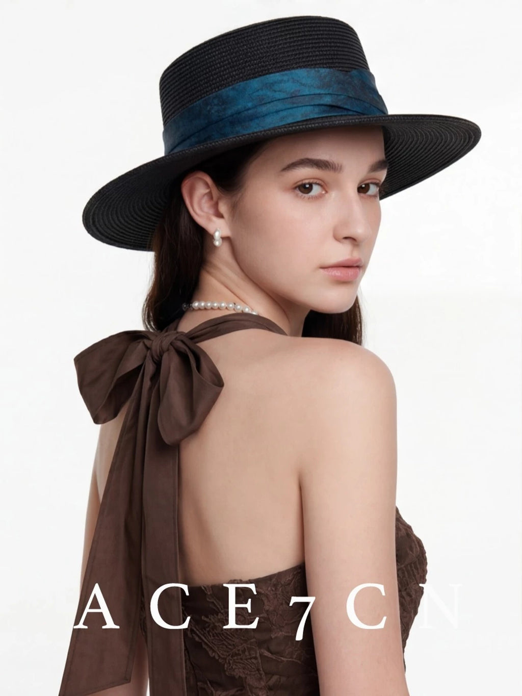 Satin-Ribbon Straw Fedora — ACE7CN