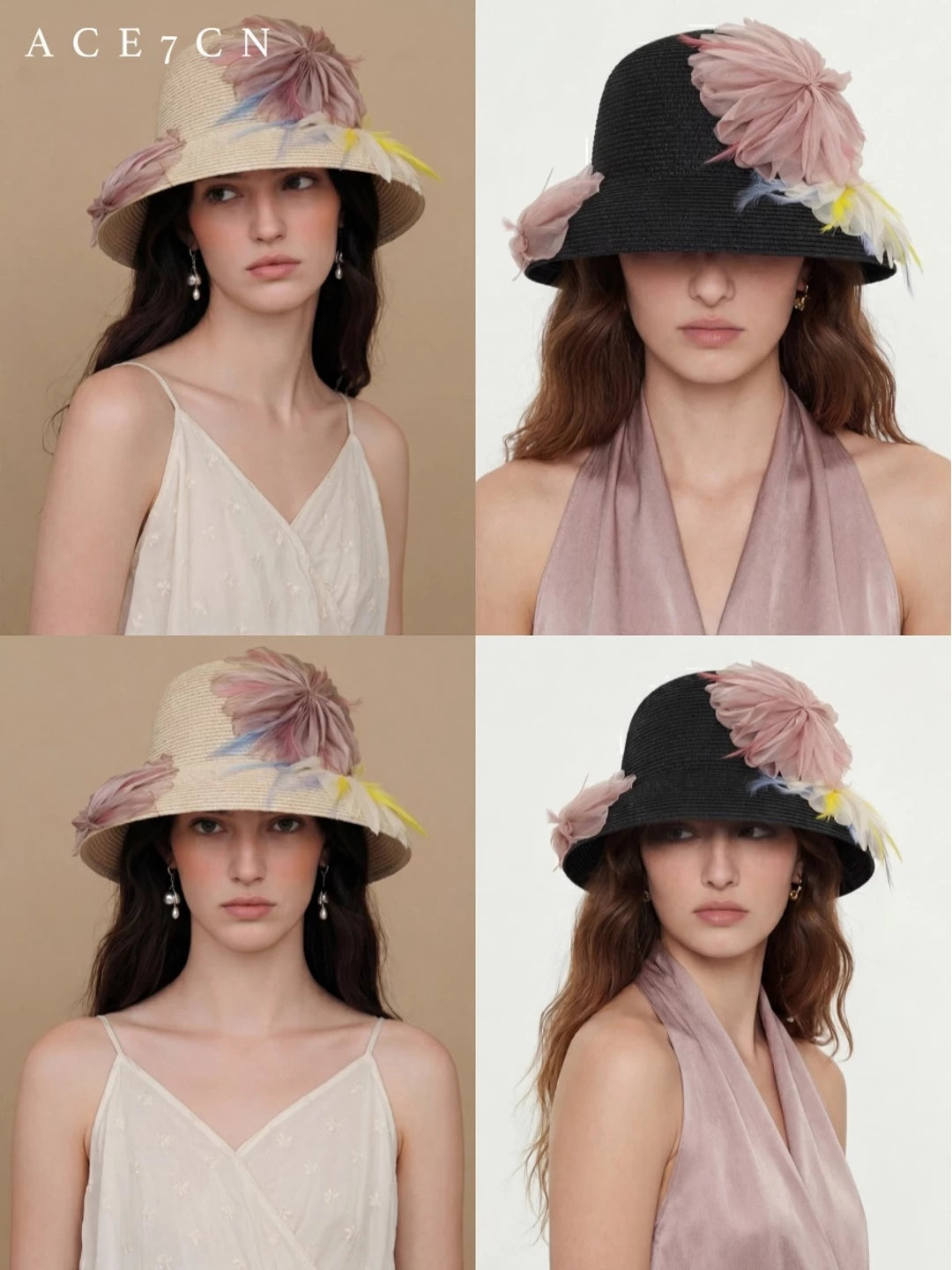 Silk-Flower Straw Fedora — ACE7CN