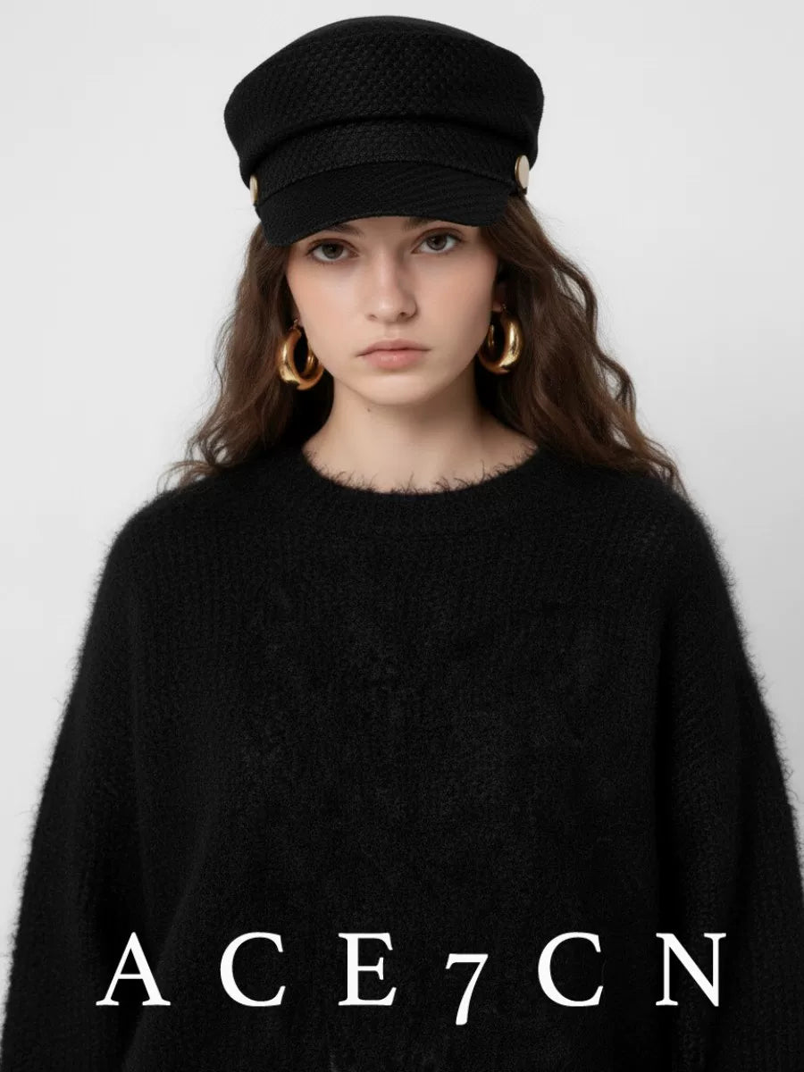 Gold-Buckle Tweed Newsboy Cap — ACE7CN