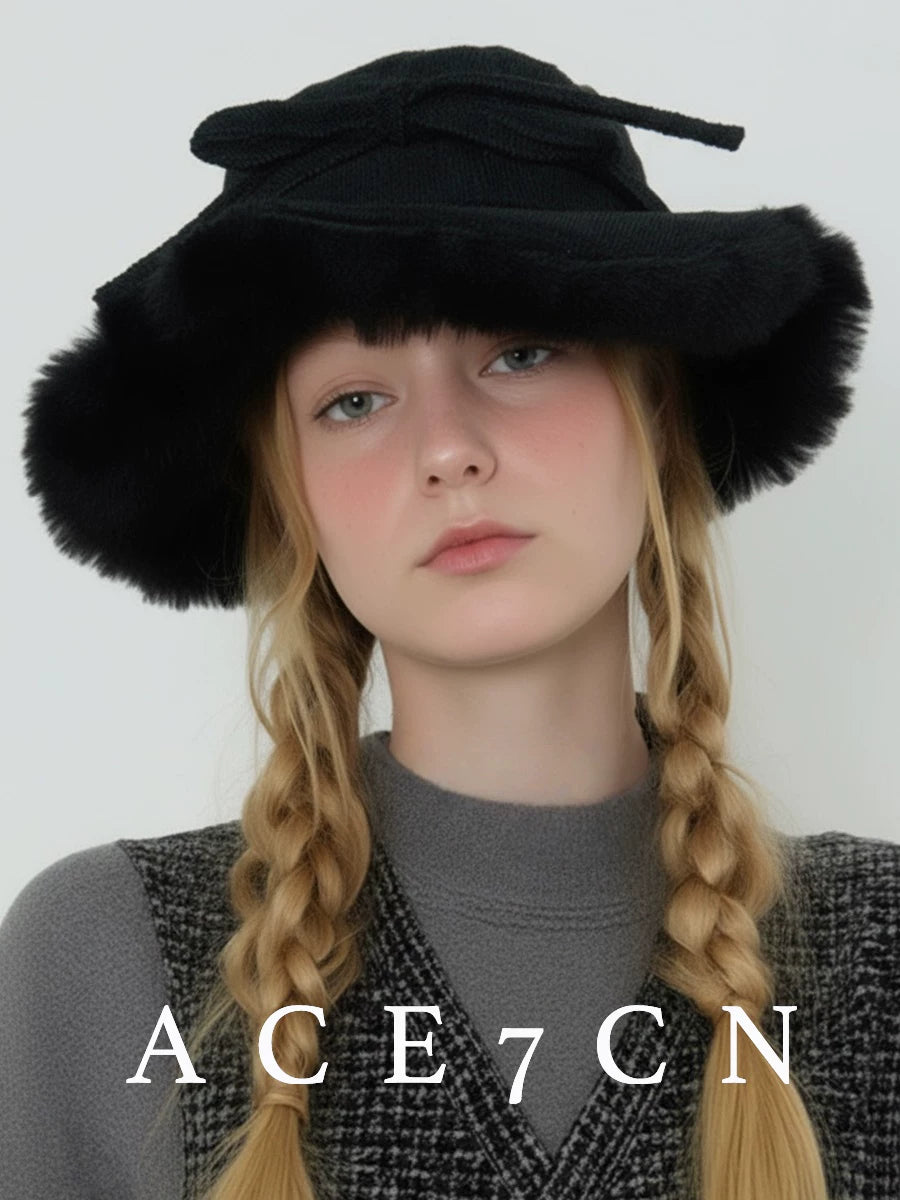 Nordic Snow Hat Aesthetic Autumn-Winter Vintage Wide-Brim