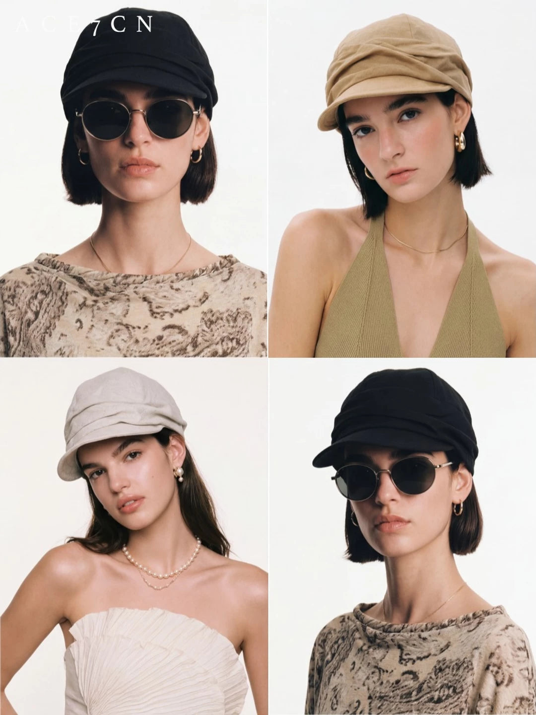 Hand-Pleated Linen Newsboy Cap — ACE7CN