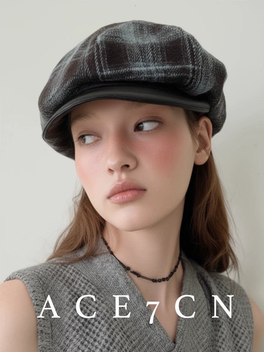 Plaid Octagonal Newsboy Cap — ACE7CN