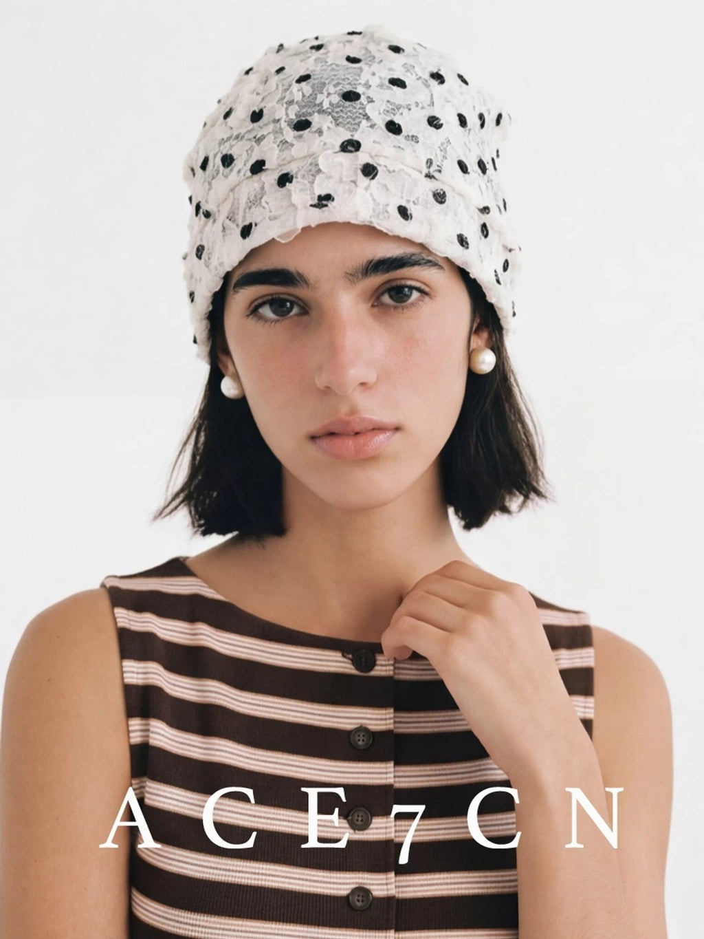 Petal-Pleat Polka-Dot Turban Hat — ACE7CN