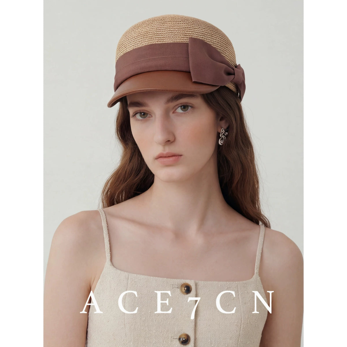 Bow-Detail Straw Equestrian Cap — ACE7CN