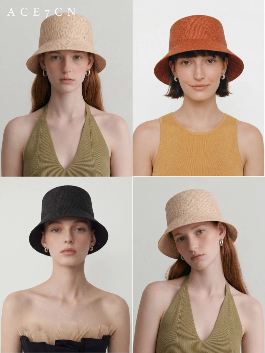 Minimal Raffia Lampshade Bucket Hat — ACE7CN