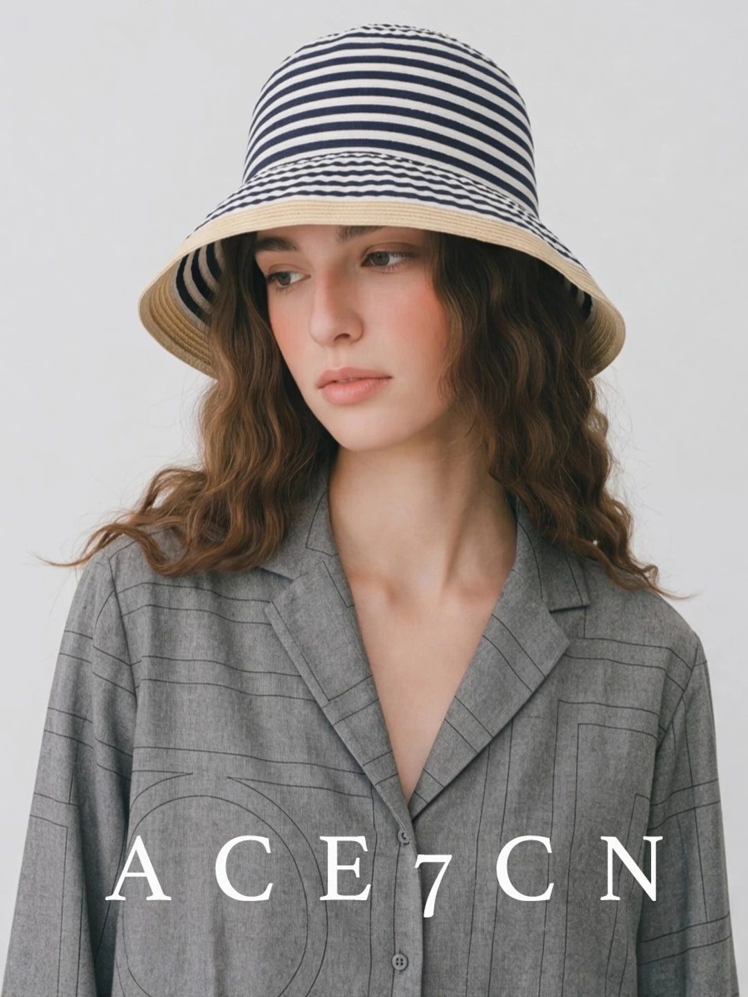 Foldable Striped Paper-Straw Bucket Hat — ACE7CN