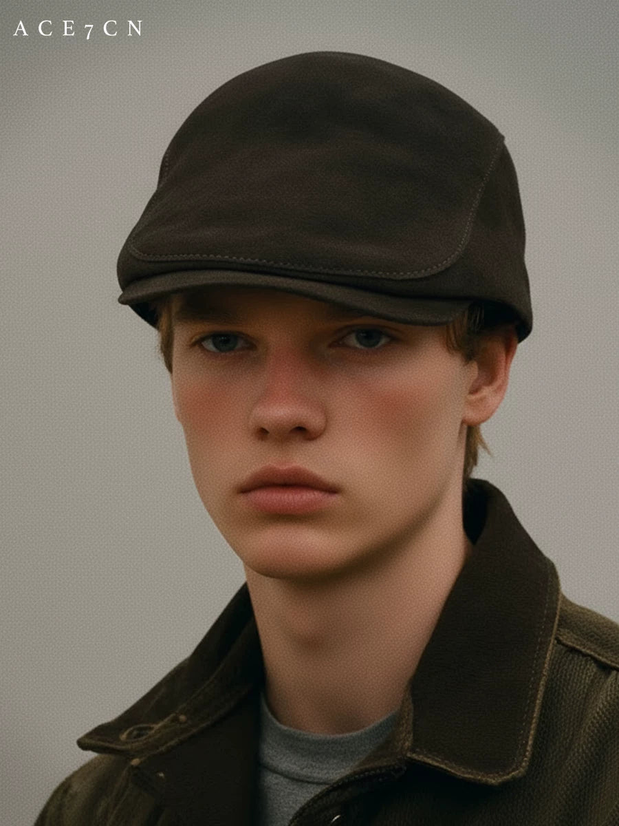 Distressed Suede Newsboy Cap — ACE7CN