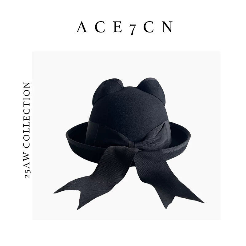 Veiled Cat-Ear Wool Fedora — ACE7CN