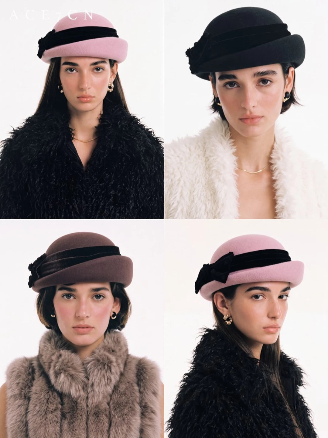 Velvet-Bow Wool Pillbox Hat — ACE7CN
