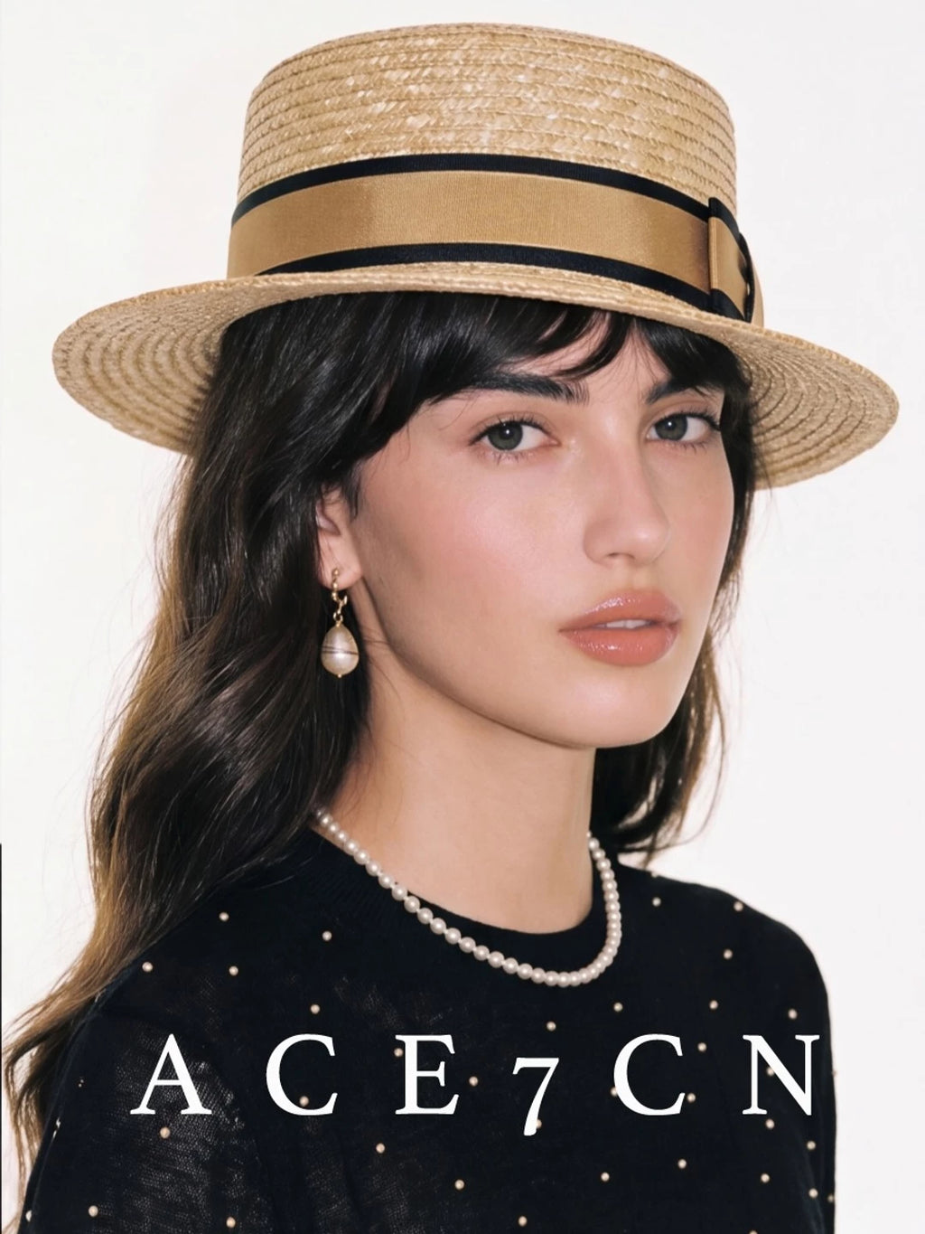 Short-Brim Wheat-Straw Flat-Top Boater — ACE7CN