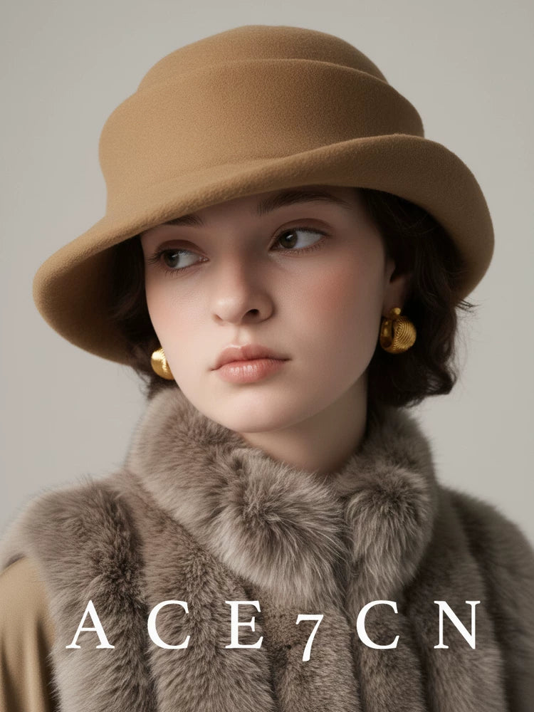 Roll-Brim Round-Crown Wool Cloche — ACE7CN