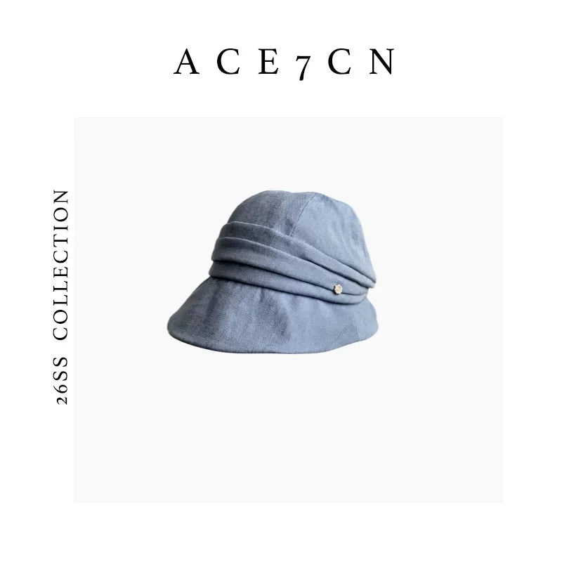 Pleated Wide-Brim Fabric Bucket Hat — ACE7CN