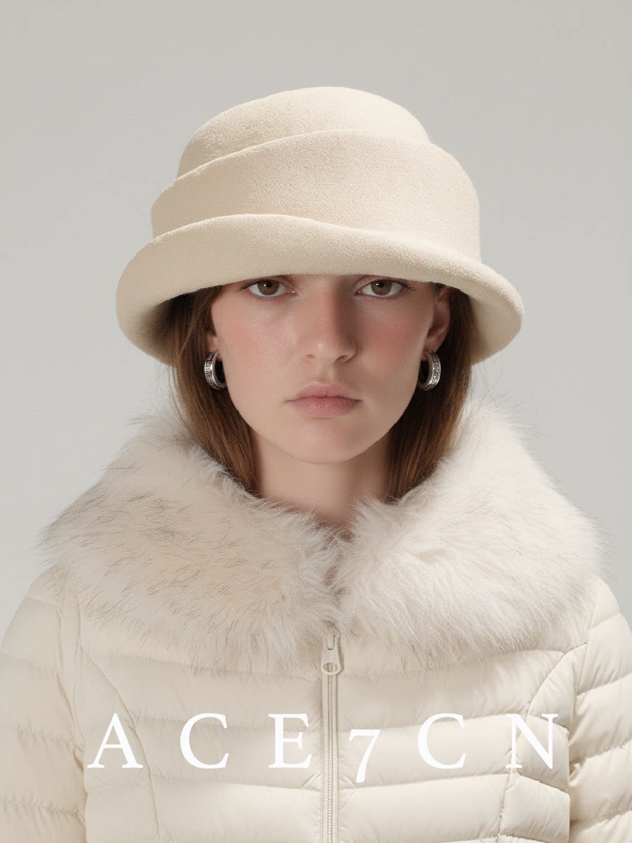 Roll-Brim Round-Crown Wool Cloche — ACE7CN