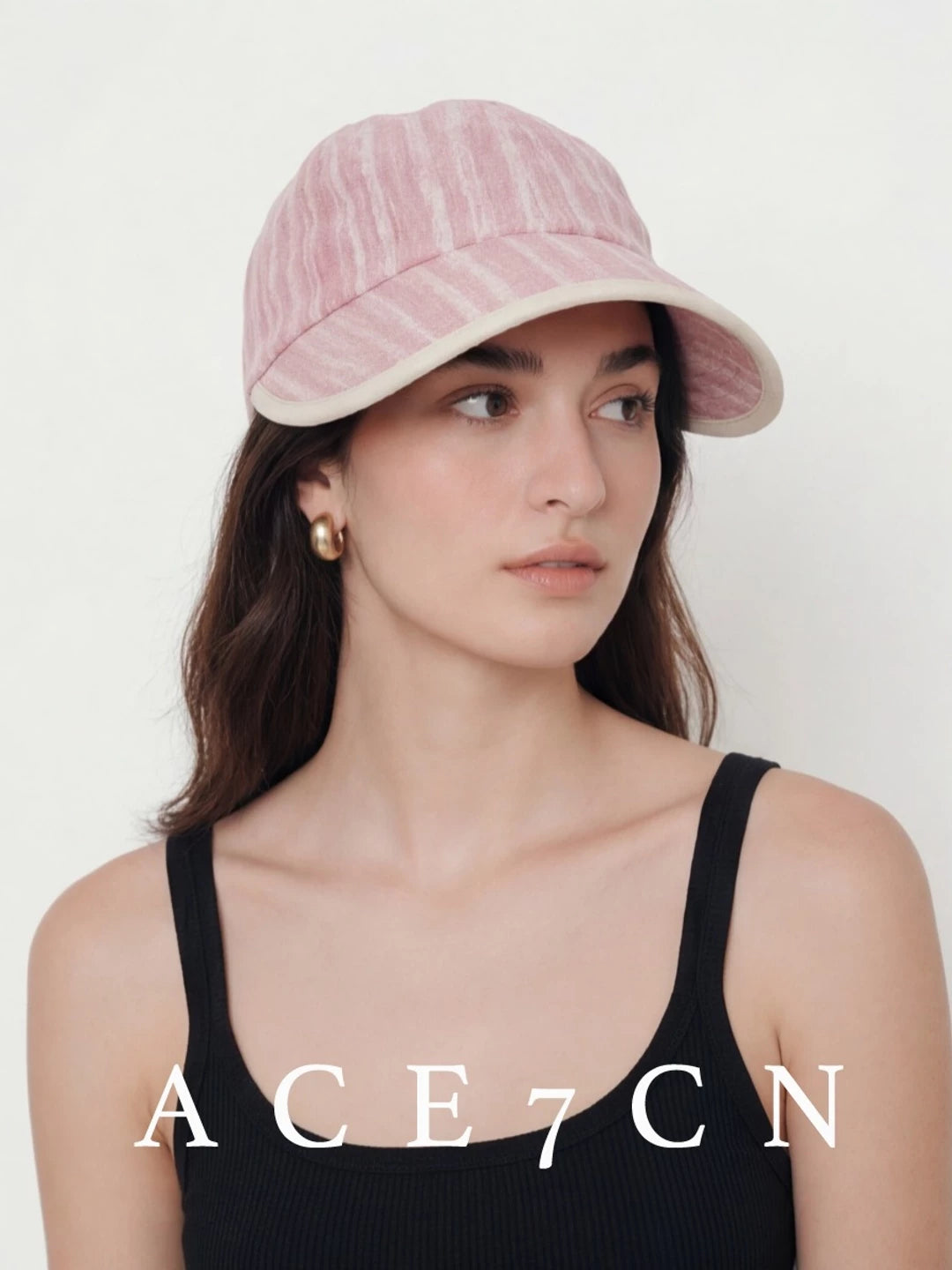 Striped Wide-Brim Cotton-Linen Baseball Cap — ACE7CN