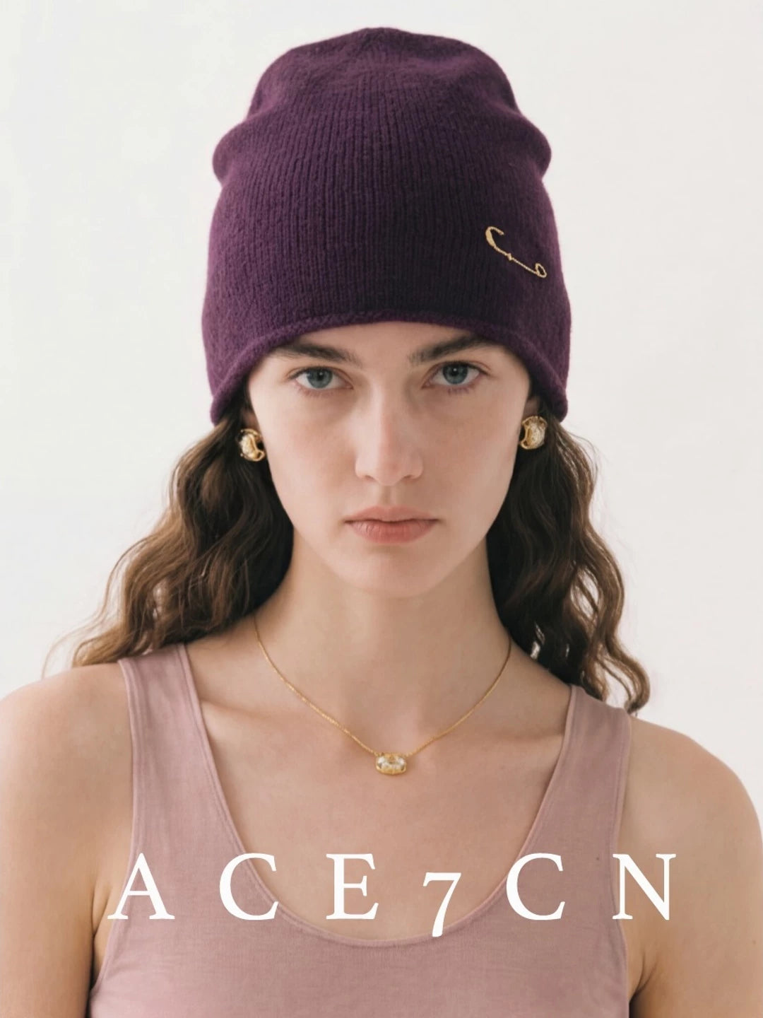 Safety-Pin Wool Knit Beanie — ACE7CN