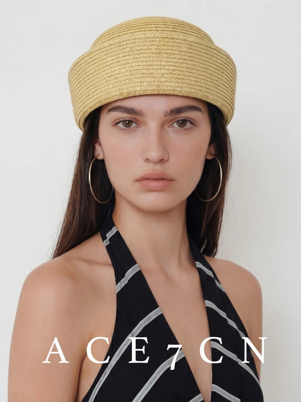 Yellow Brimless Straw Pillbox Hat — ACE7CN