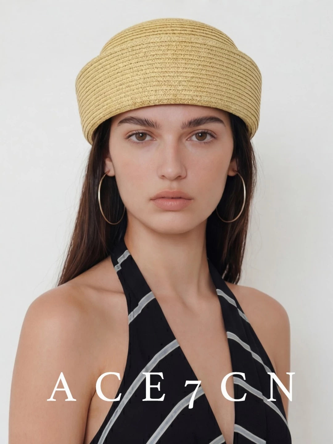 Yellow Brimless Straw Pillbox Hat — ACE7CN