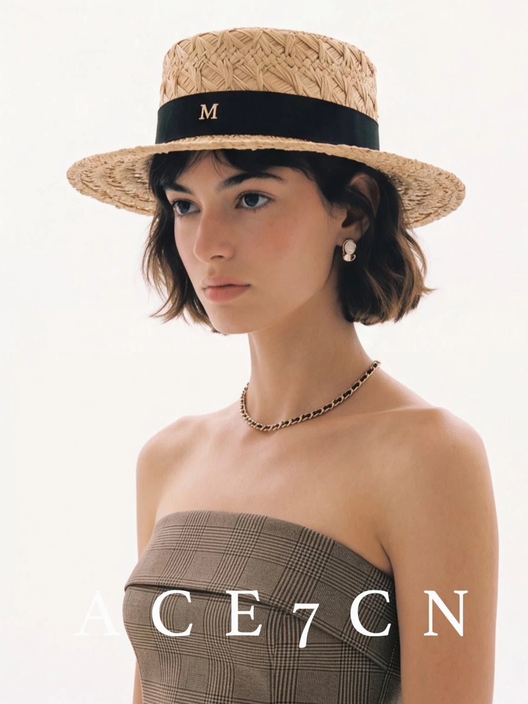 Hand-Woven Raffia Flat-Top Boater — ACE7CN