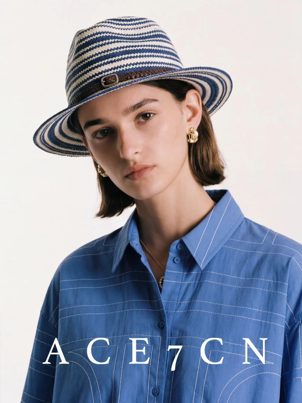 Nautical-Stripe Straw Panama Hat — ACE7CN