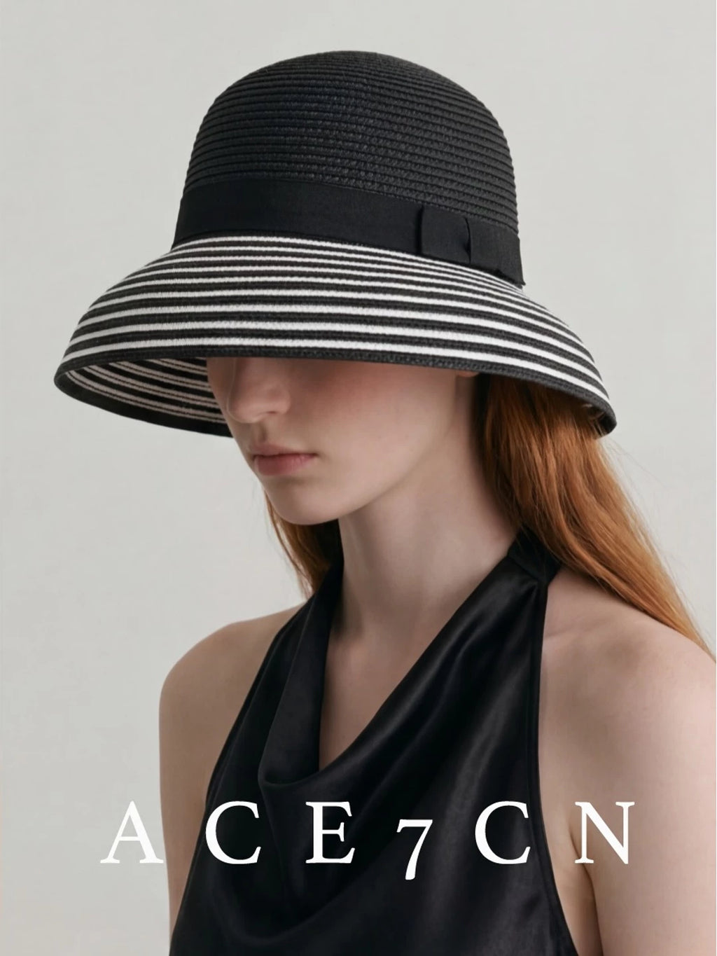 Bow-Detail Two-Tone Straw Lampshade Hat — ACE7CN
