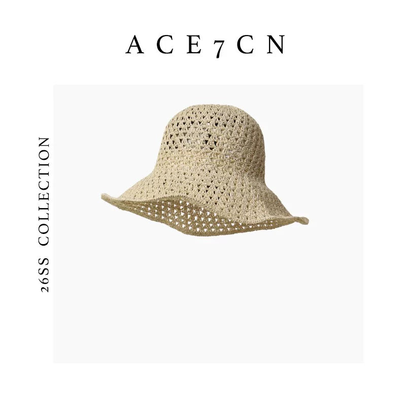 Foldable Openwork Straw Bucket Hat — ACE7CN
