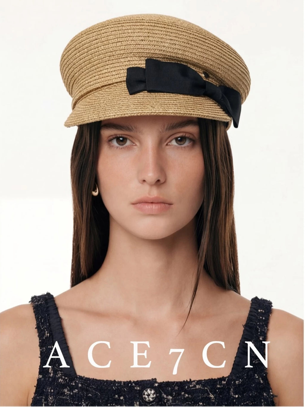 Bow-Detail Linen-Look Equestrian Cap — ACE7CN